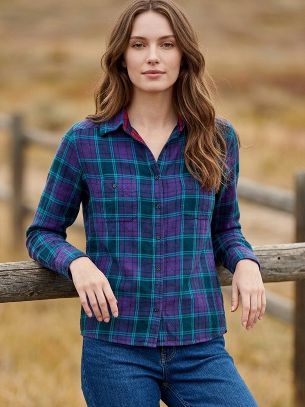 Element Plaid Blue & Purple Women's Flannel Button Down Shirt Size Small